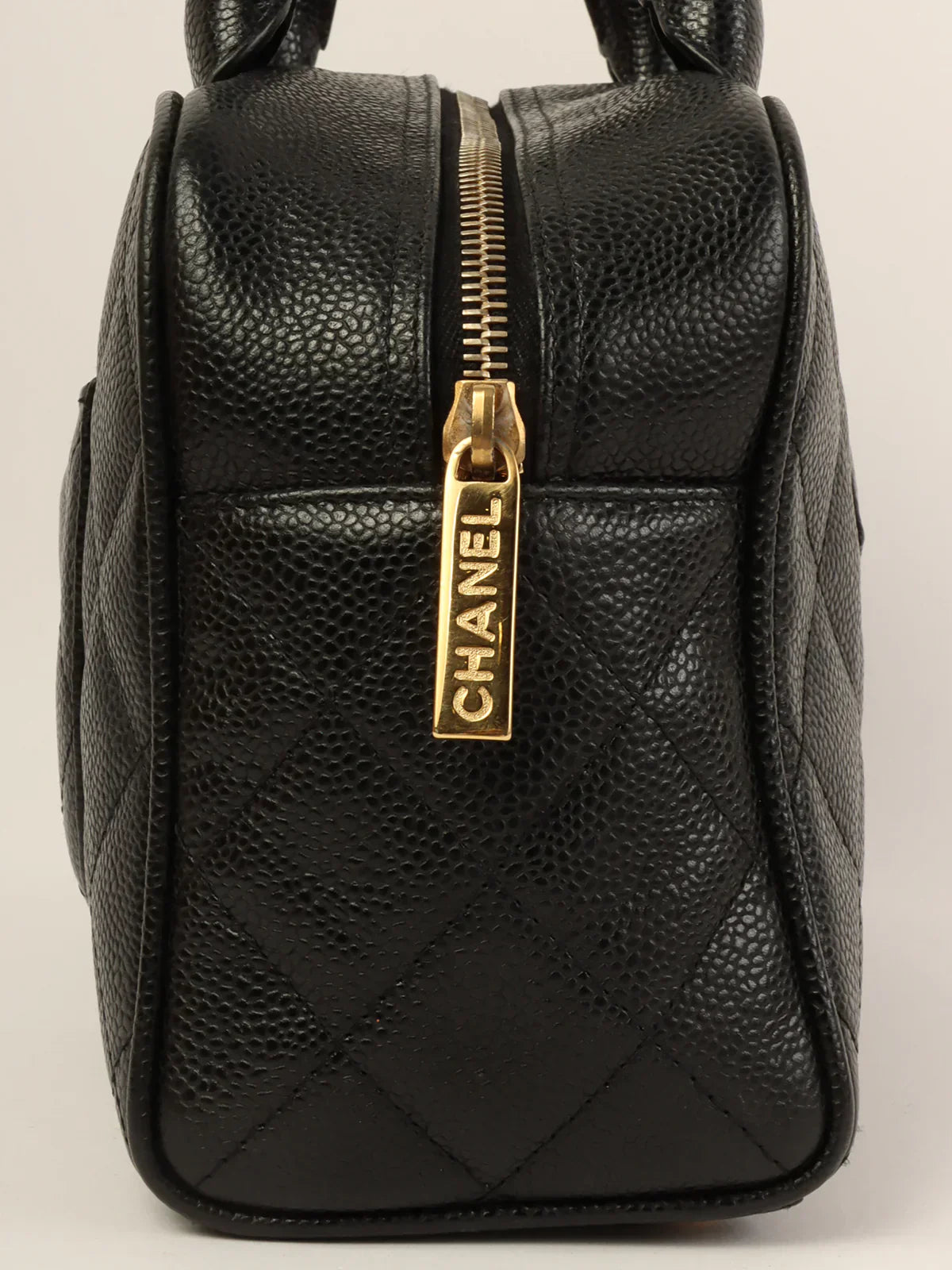 CHANEL Around 1998 Made Caviar Skin Cc Mark Stitch Boston Bag Black