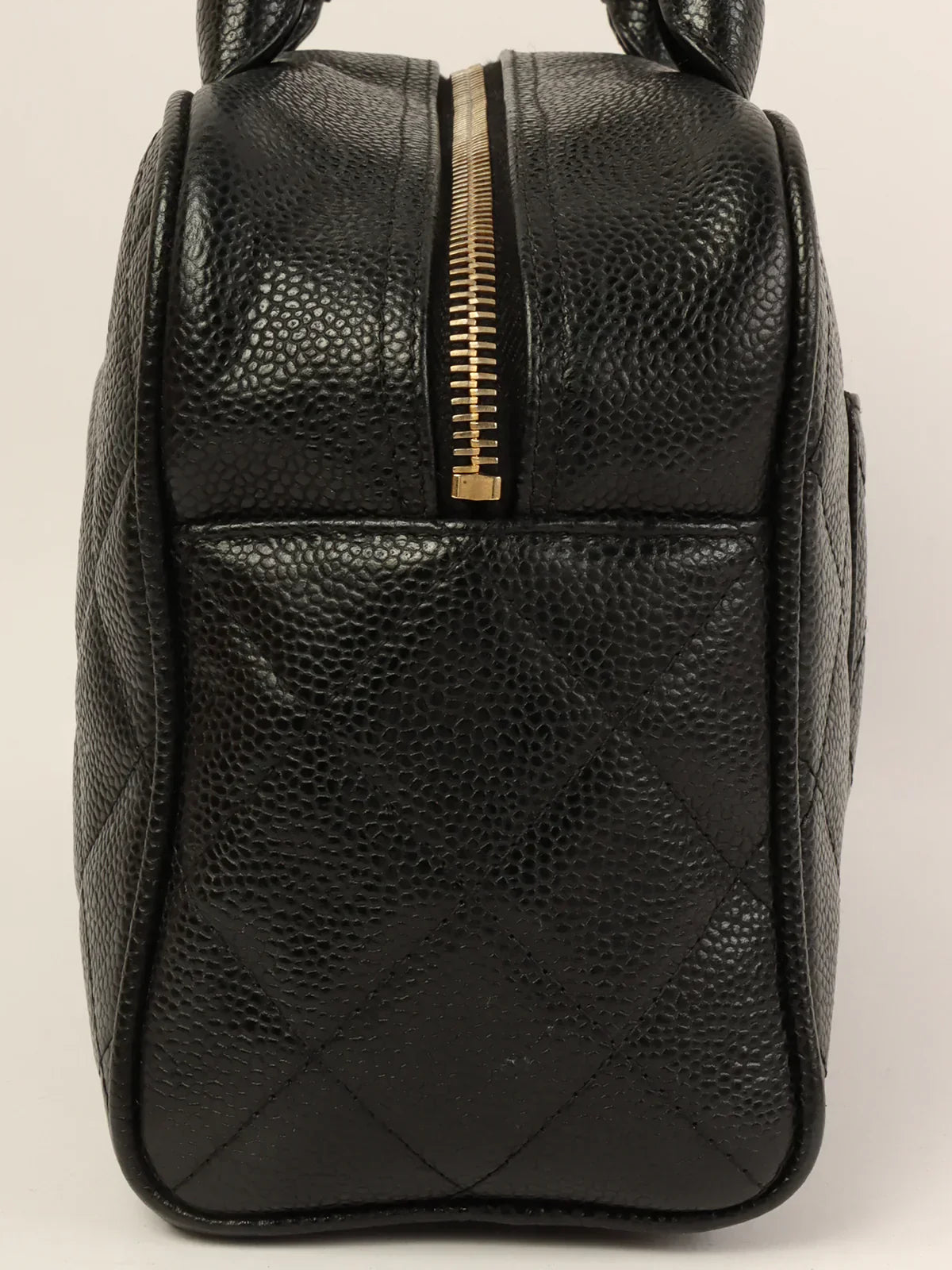 CHANEL Around 1998 Made Caviar Skin Cc Mark Stitch Boston Bag Black