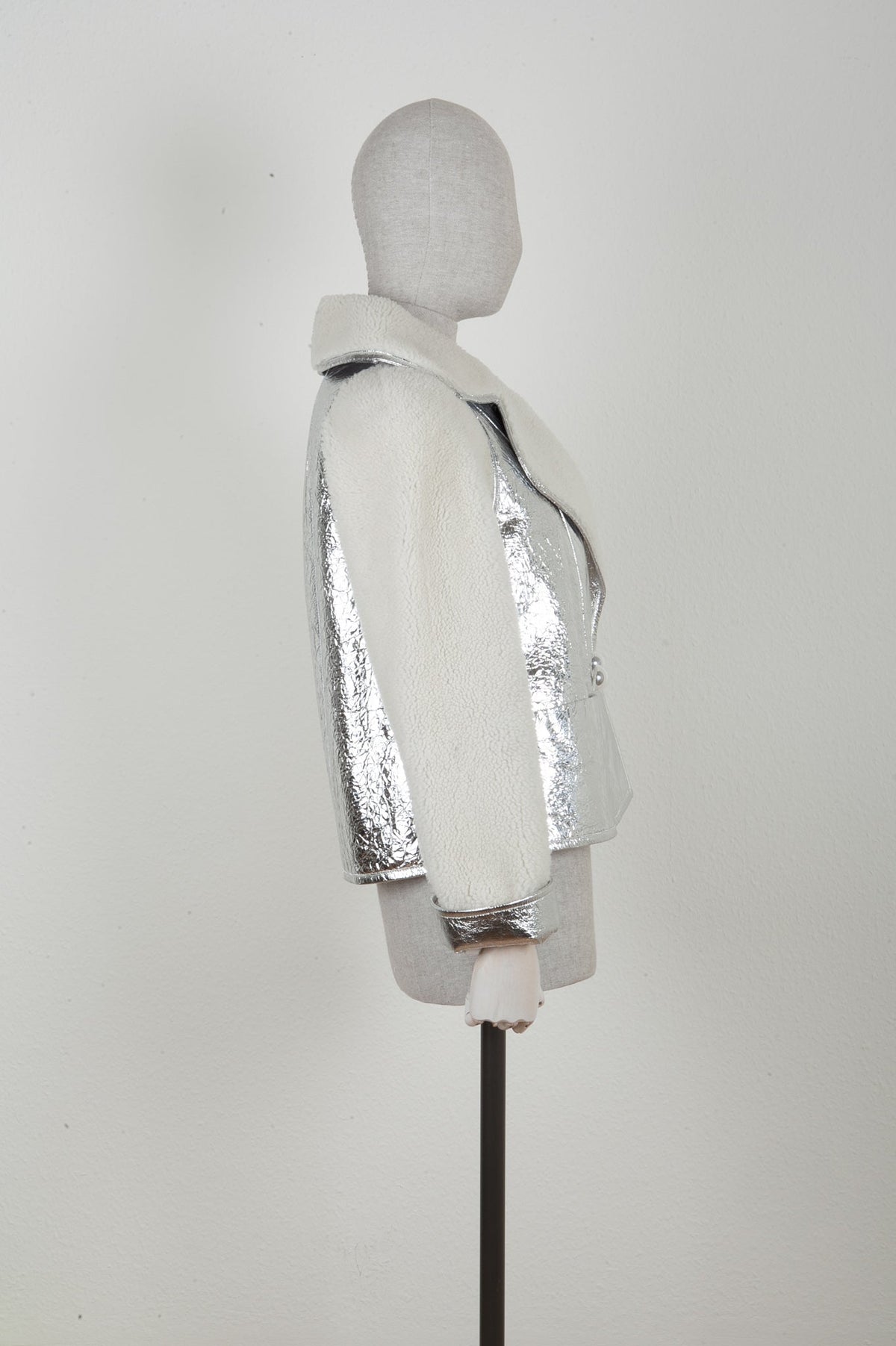 CHANEL Shearling Jacket with Metallic Leather Application