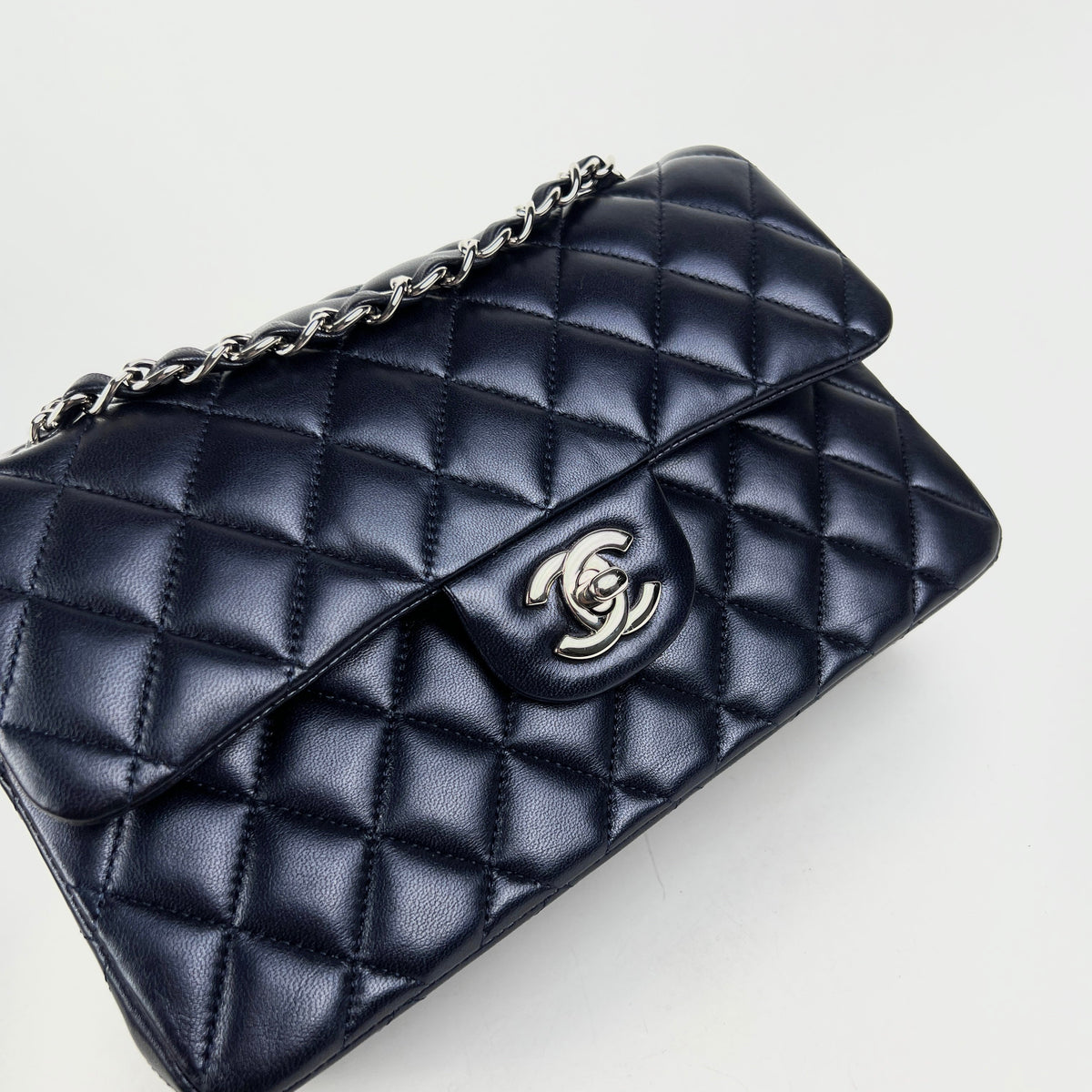 Chanel Small Double Classic Flap Metallic Navy