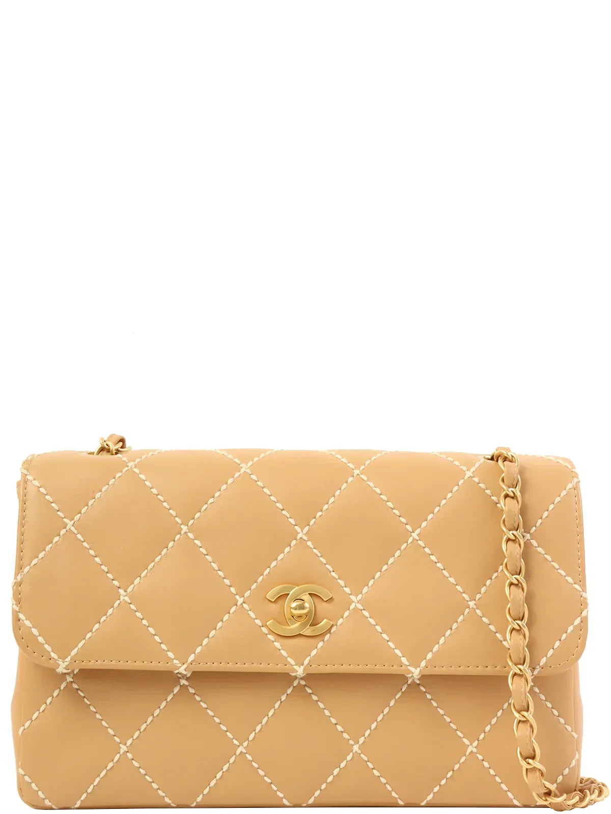 CHANEL Around 2003 Made Wild Stitch Turn-Lock Chain Bag Beige