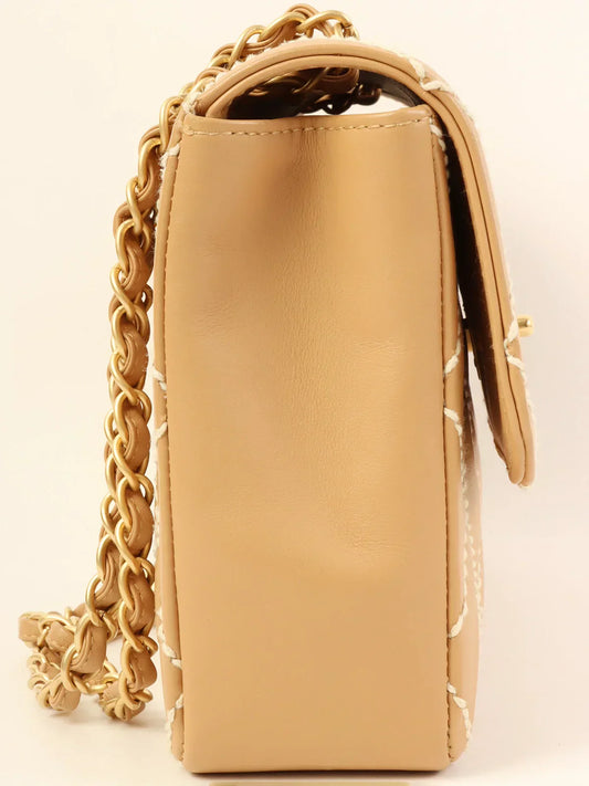CHANEL Around 2003 Made Wild Stitch Turn-Lock Chain Bag Beige