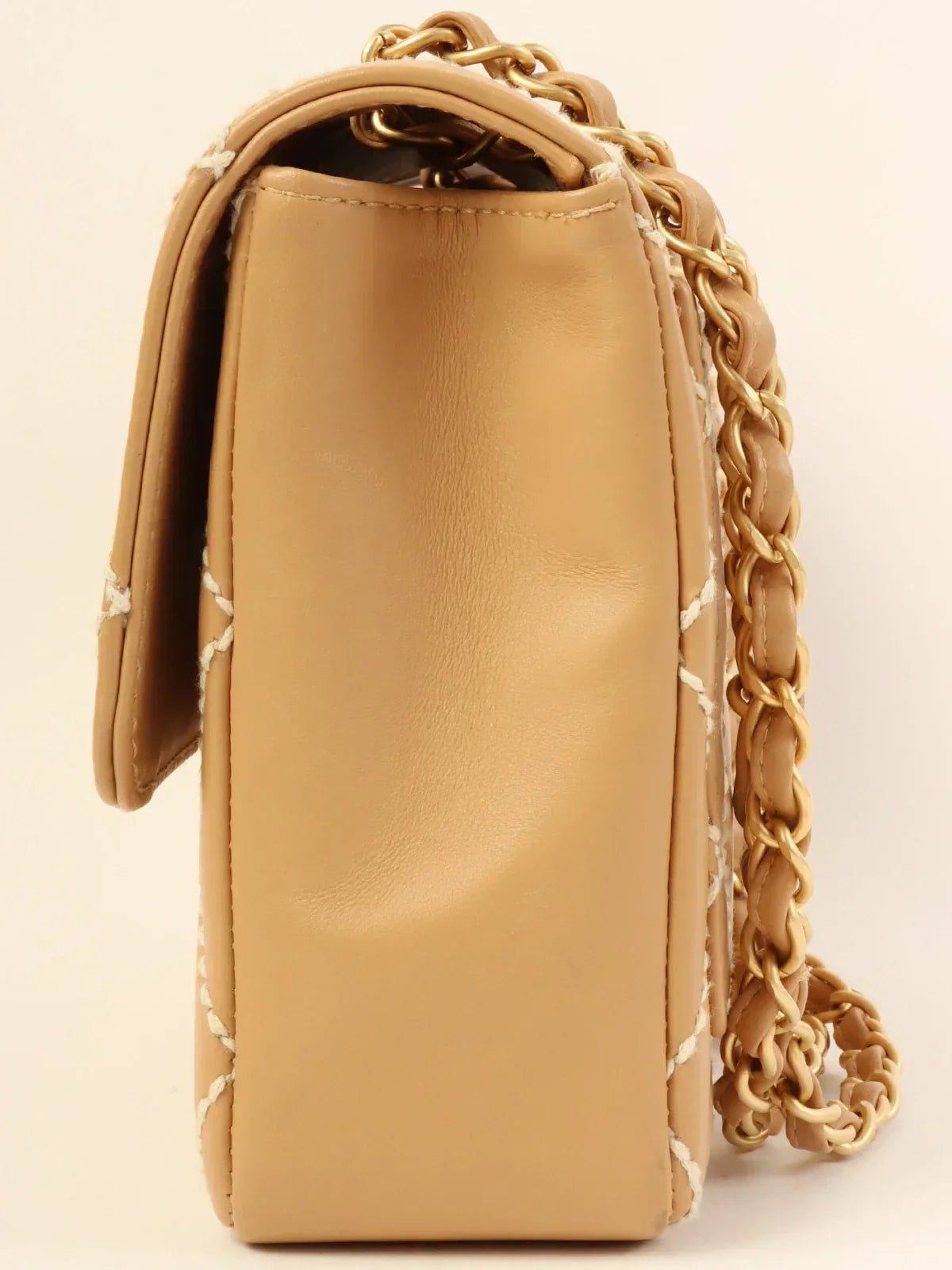 CHANEL Around 2003 Made Wild Stitch Turn-Lock Chain Bag Beige