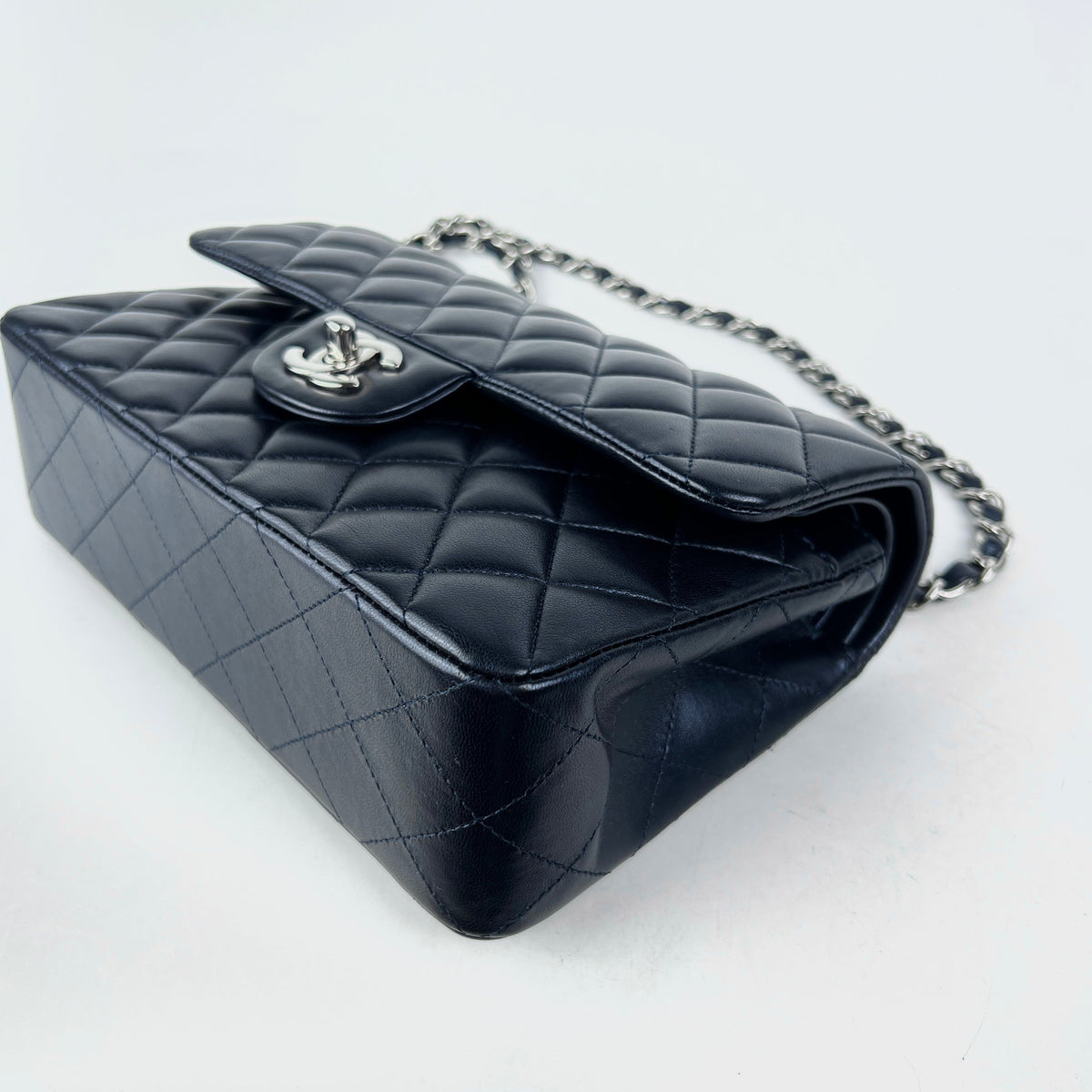 Chanel Small Double Classic Flap Metallic Navy