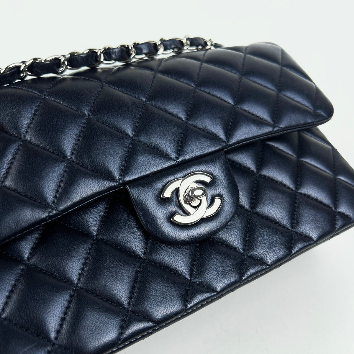 Chanel Small Double Classic Flap Metallic Navy