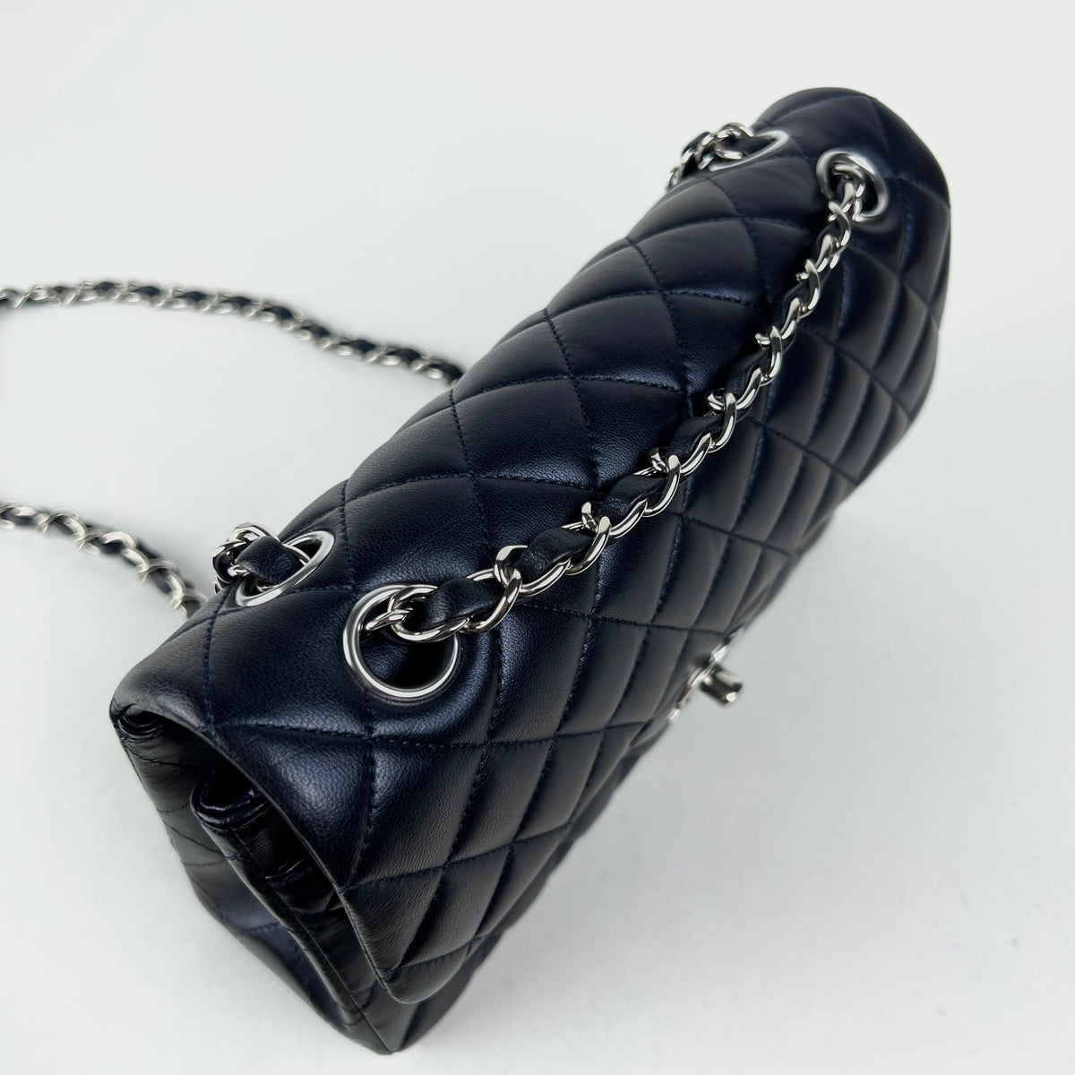 Chanel Small Double Classic Flap Metallic Navy