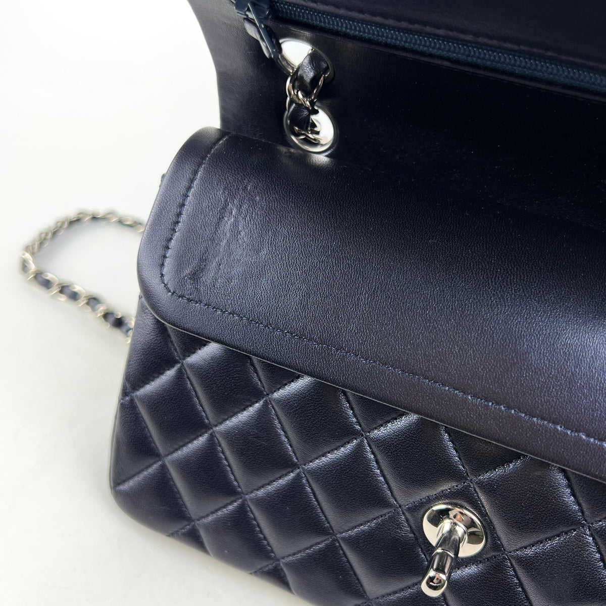 Chanel Small Double Classic Flap Metallic Navy