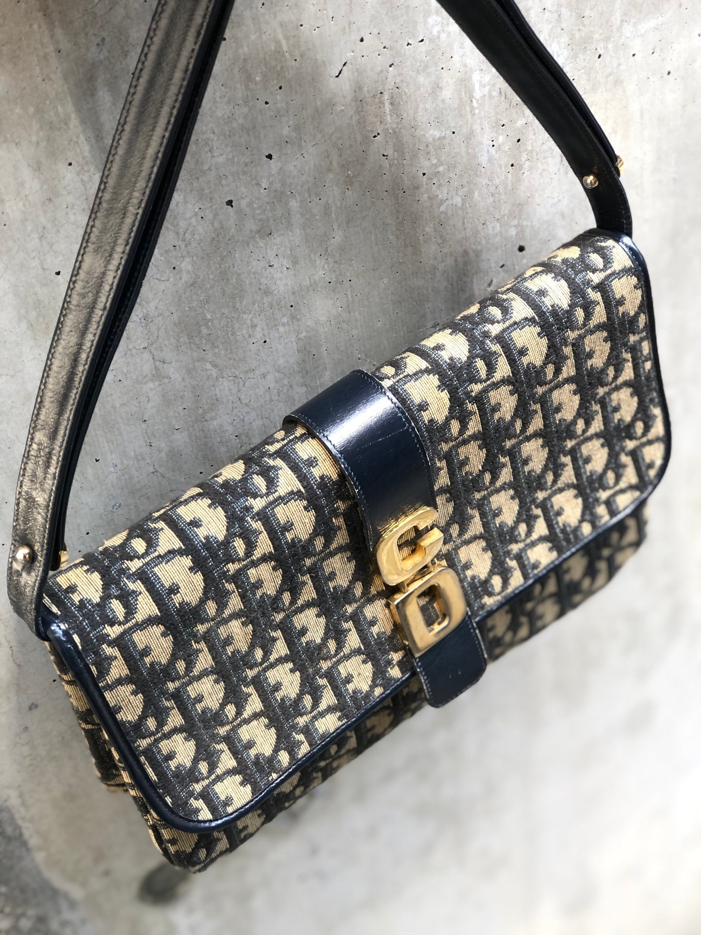 Christian Dior Trotter Leather×Jacquard Navy av4dz6