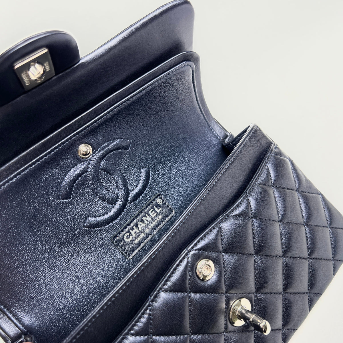 Chanel Small Double Classic Flap Metallic Navy
