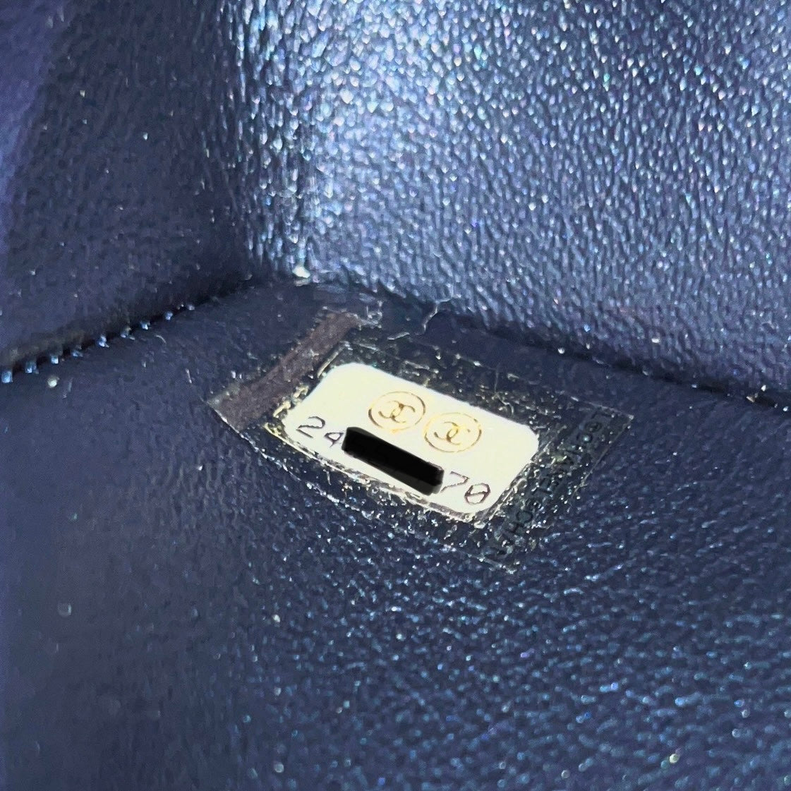 Chanel Small Double Classic Flap Metallic Navy