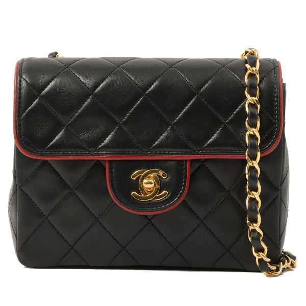 Chanel Around 1990 Made Bicolor Classic Flap Chain Bag Mini Black/Bordeaux