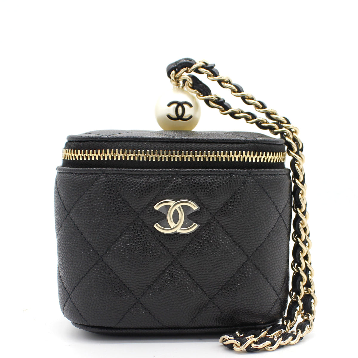 Chanel Mini Caviar GHW Vanity Case with Pearl Details