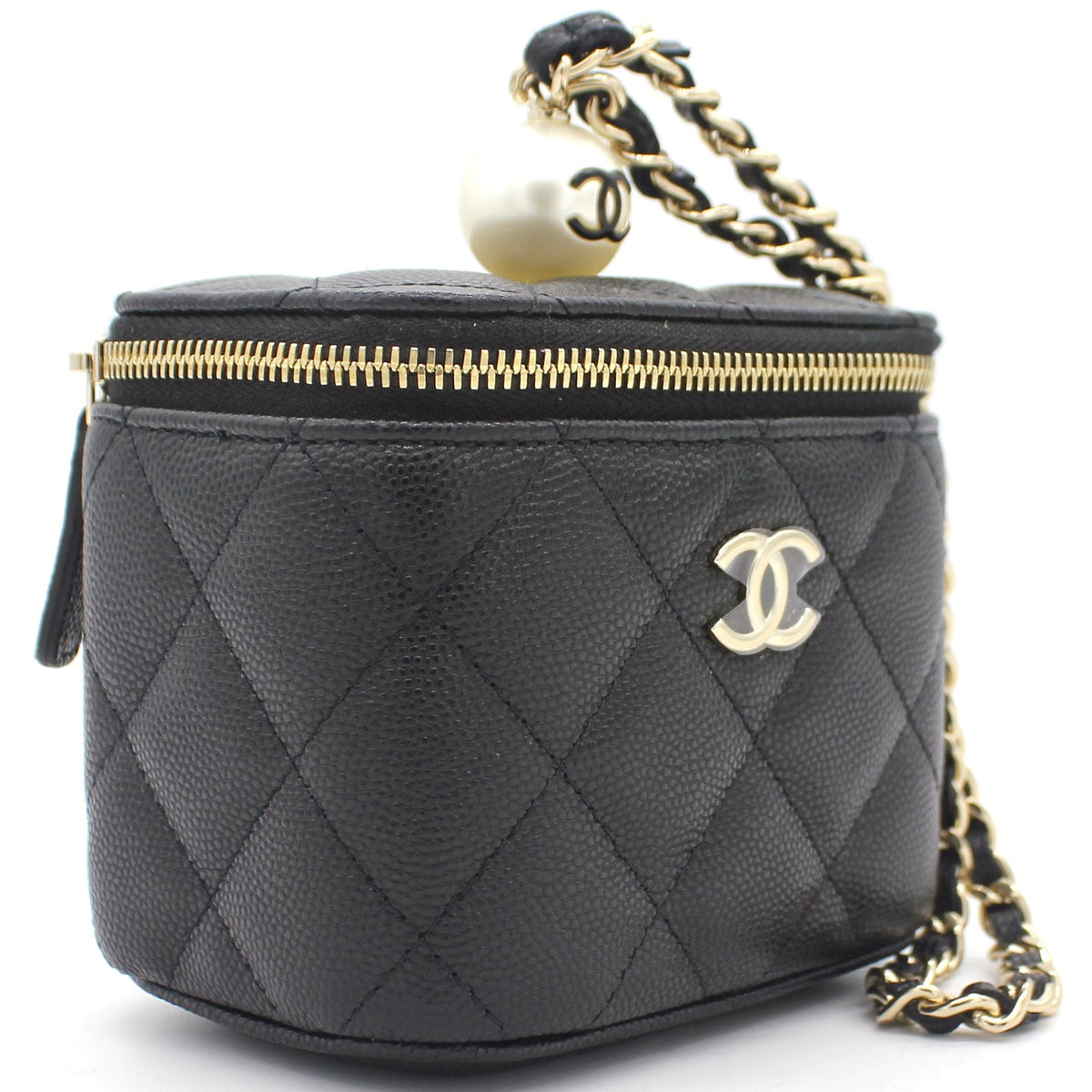 Chanel Mini Caviar GHW Vanity Case with Pearl Details