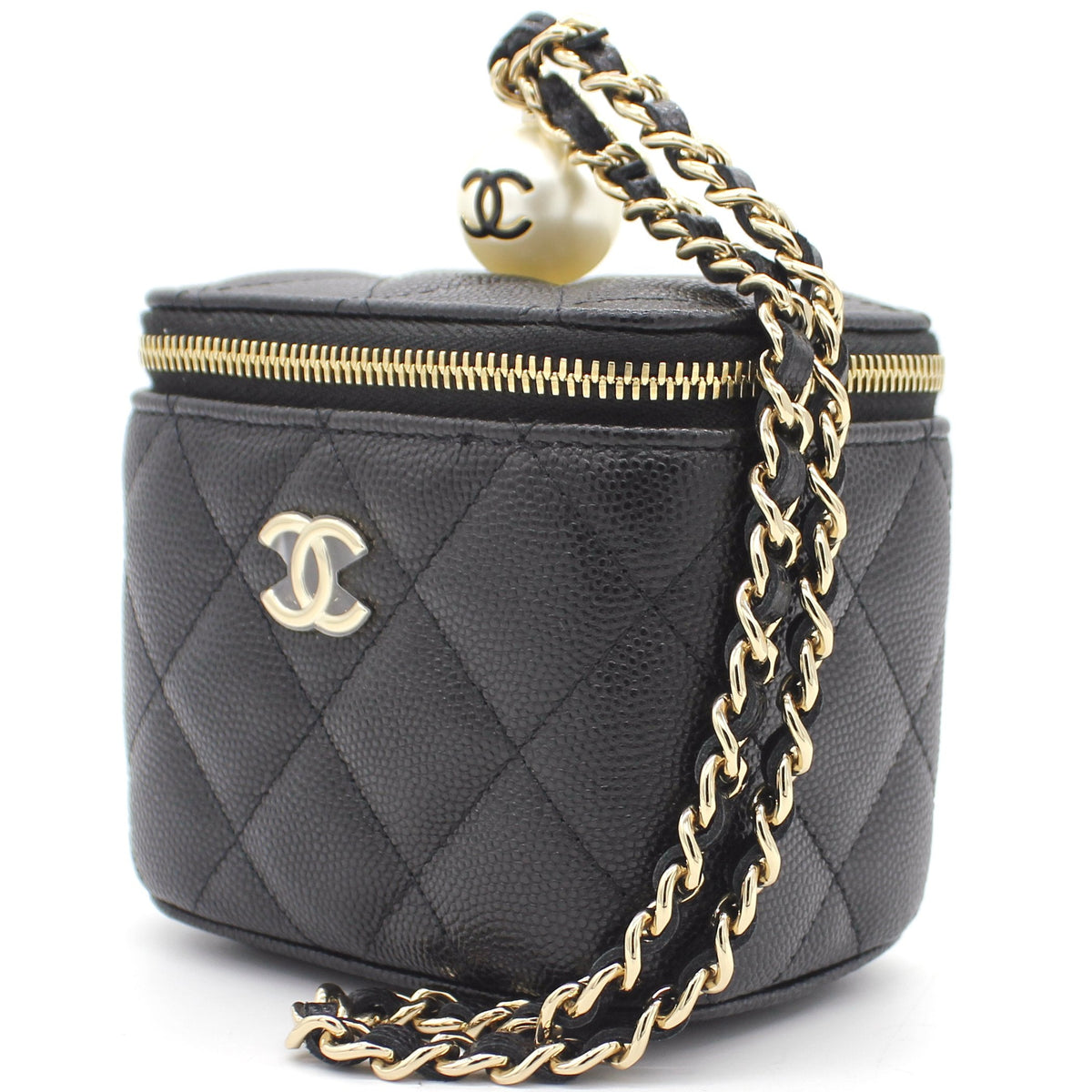 Chanel Mini Caviar GHW Vanity Case with Pearl Details