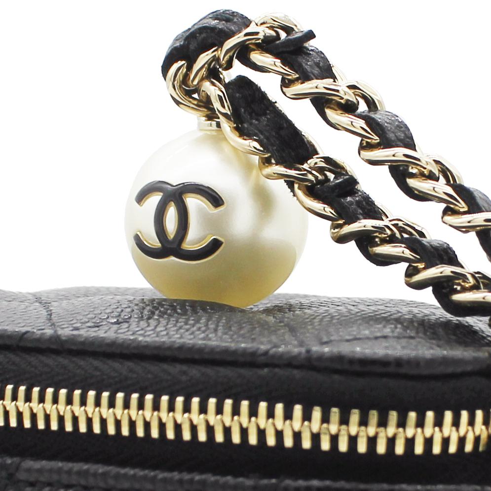Chanel Mini Caviar GHW Vanity Case with Pearl Details