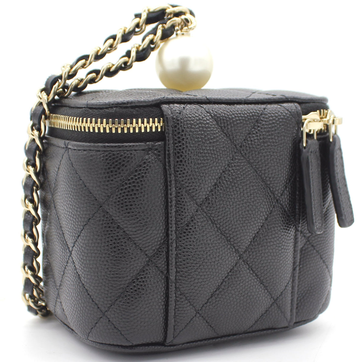 Chanel Mini Caviar GHW Vanity Case with Pearl Details