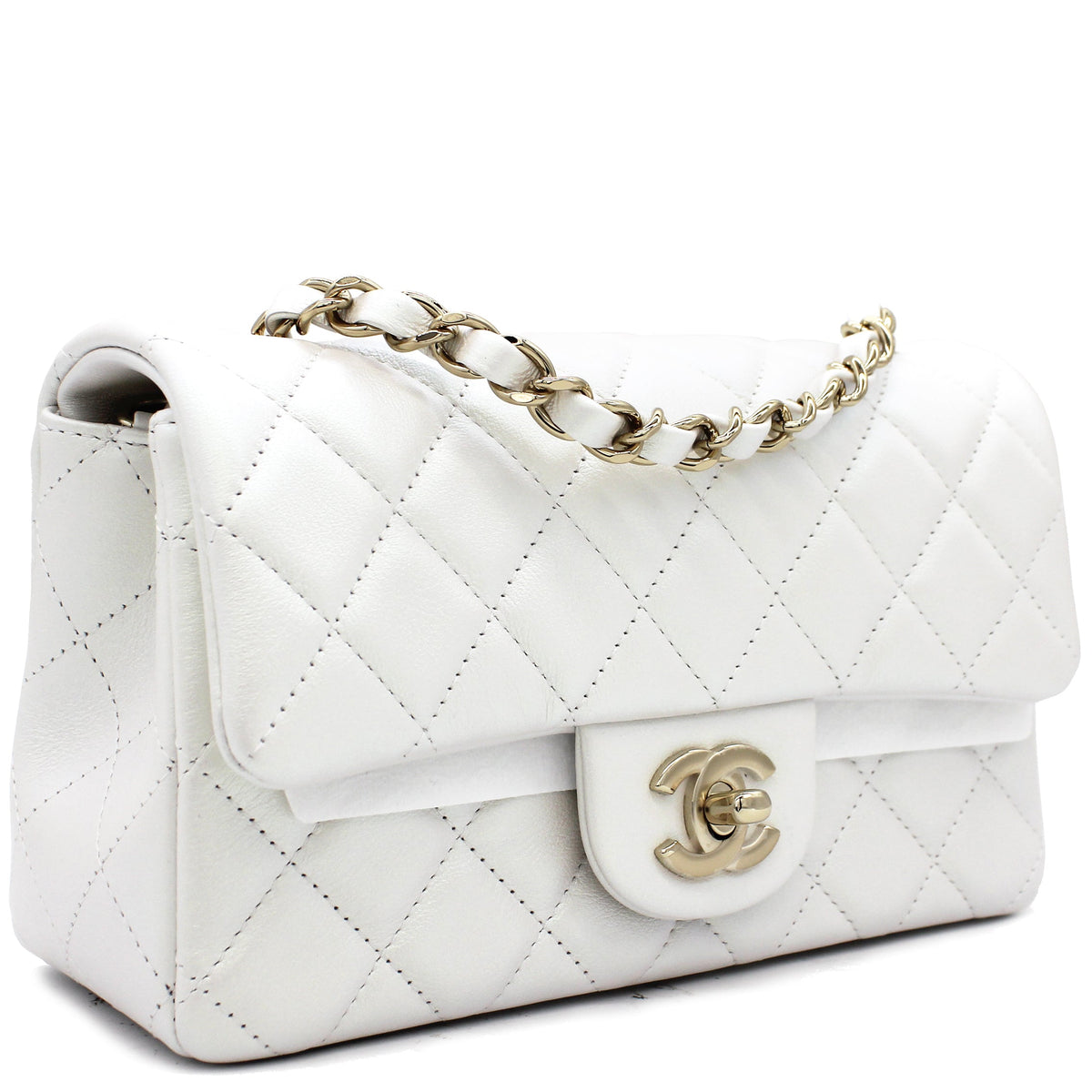 Chanel Mini Rectangular Flap Pearl White Calfskin