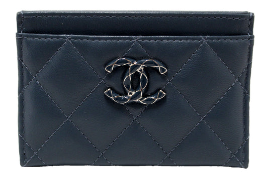 Chanel Blue Quilted Lambskin Leather Card Holder