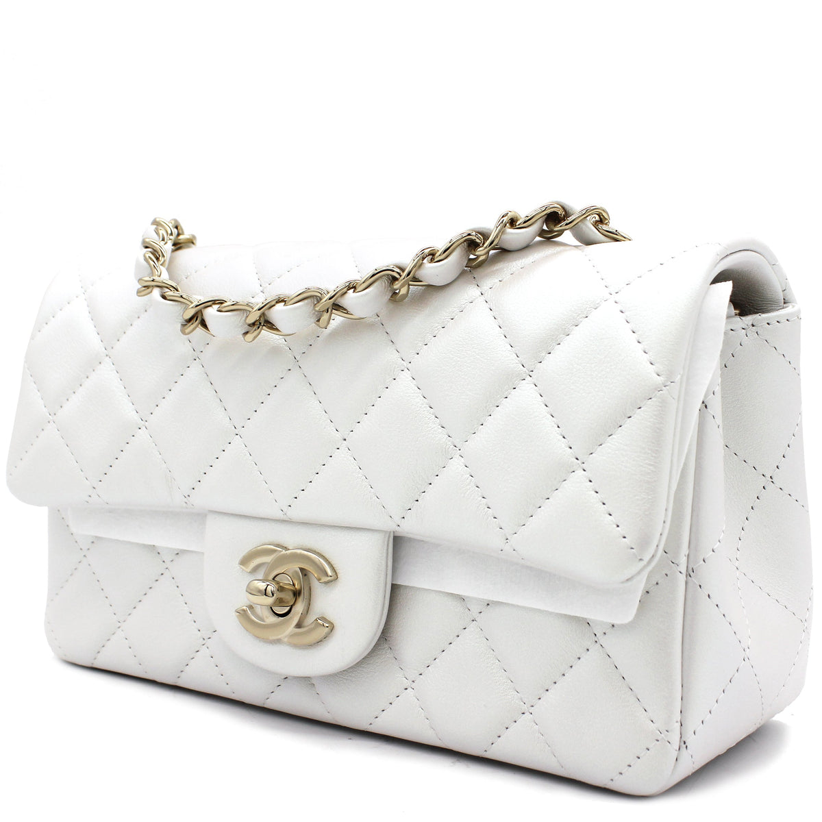 Chanel Mini Rectangular Flap Pearl White Calfskin