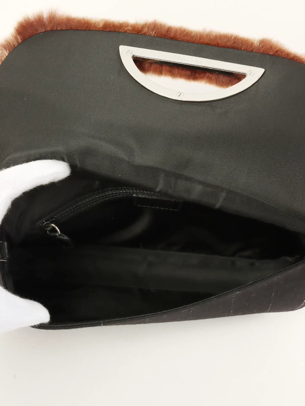 DIOR Fur Maris Pearl Logo Shoulder Bag Brown/Black