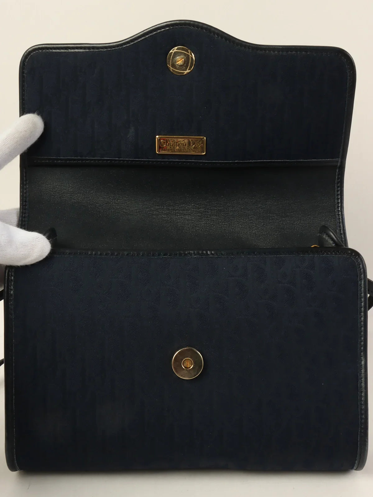 DIOR Trotter Pattern Round Logo Plate Shoulder Bag Navy