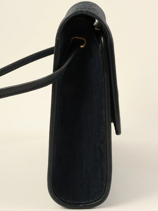 DIOR Trotter Pattern Round Logo Plate Shoulder Bag Navy