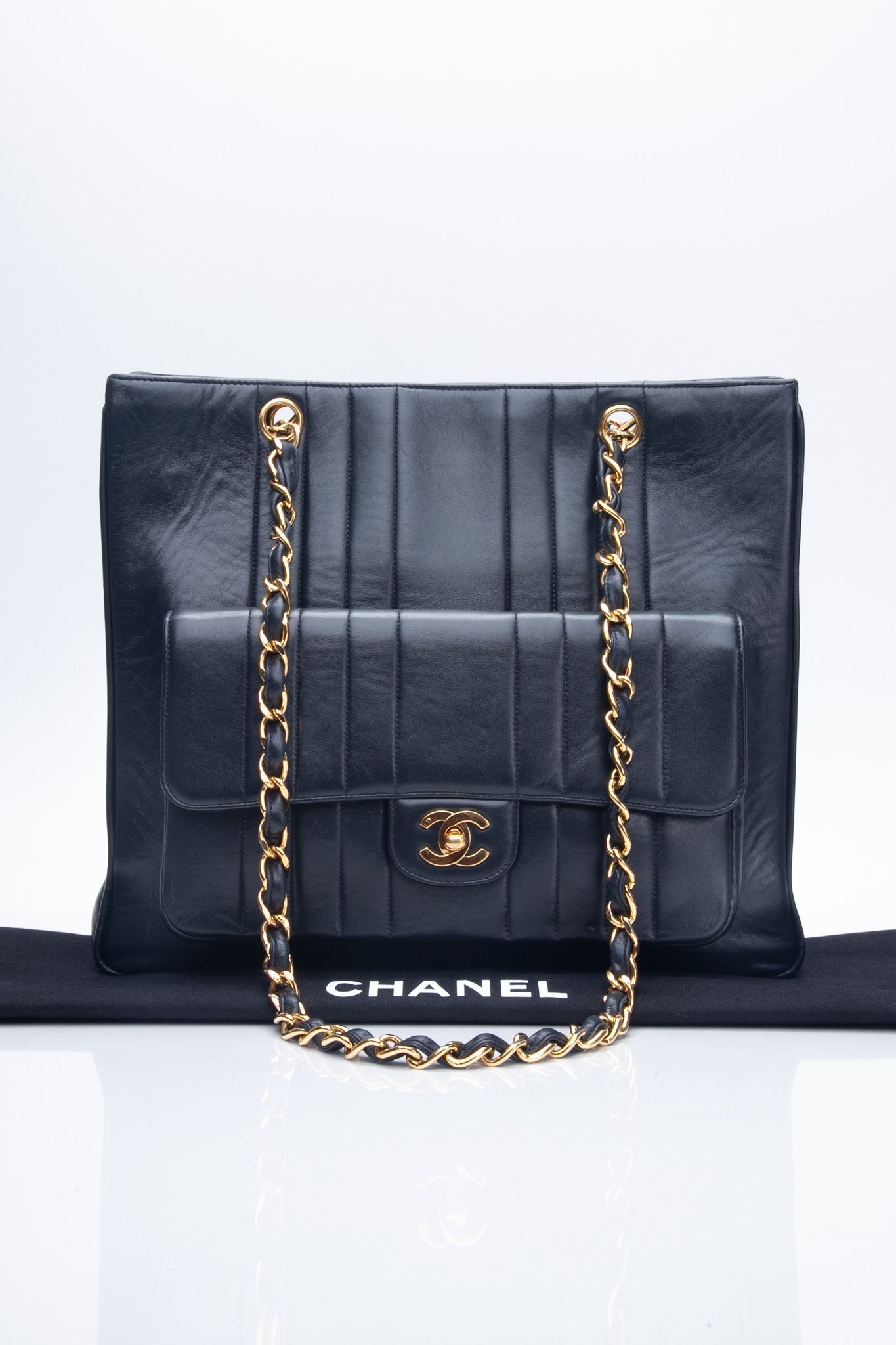 Chanel Vintage Dark Navy Lambskin Vertical Pocket Tote Bag
