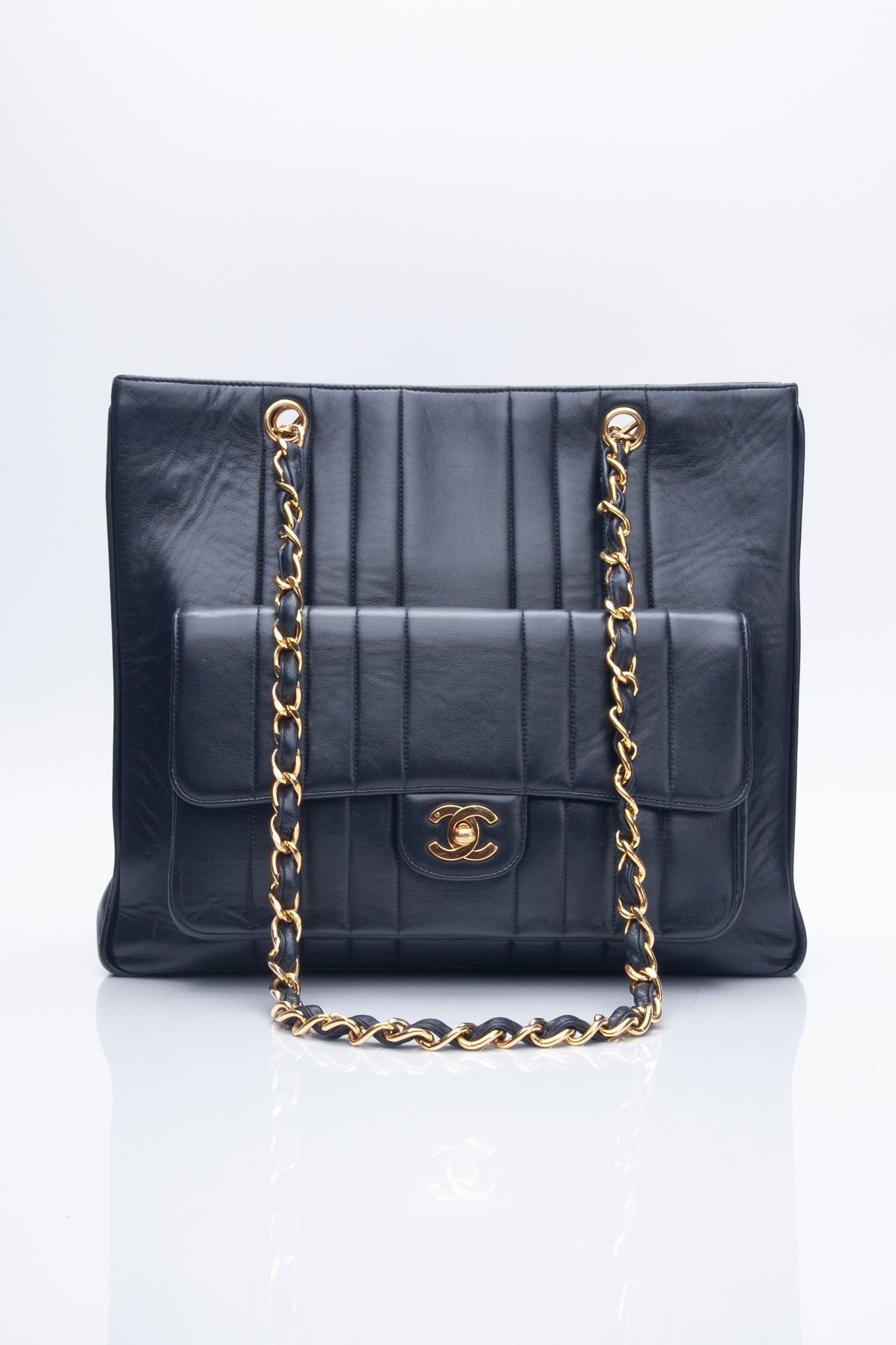 Chanel Vintage Dark Navy Lambskin Vertical Pocket Tote Bag
