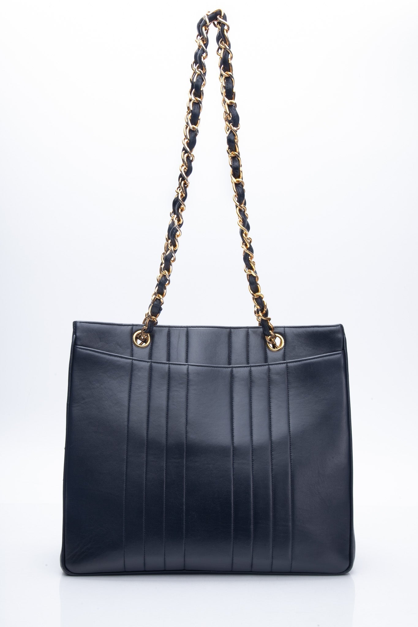 Chanel Vintage Dark Navy Lambskin Vertical Pocket Tote Bag