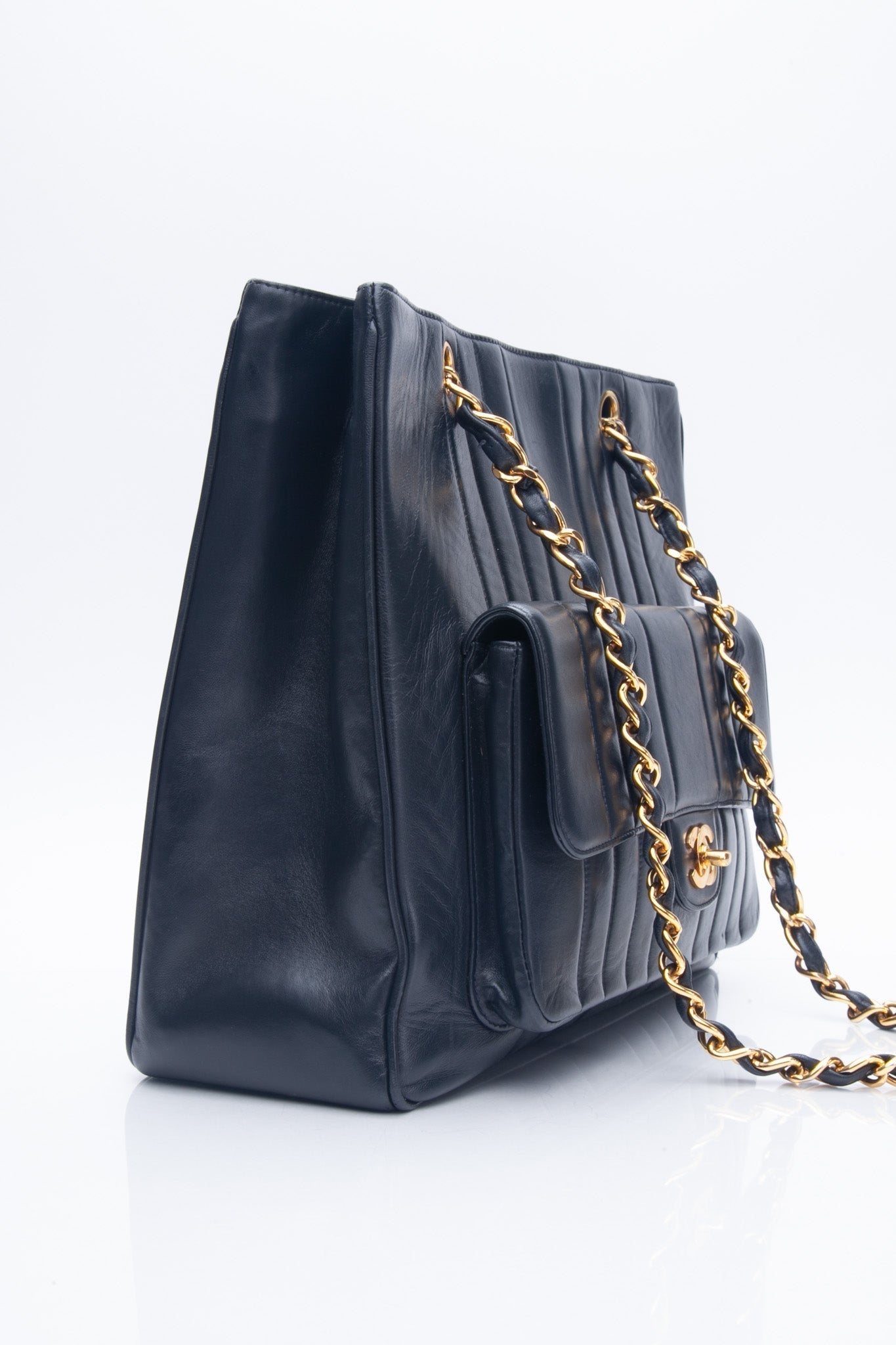Chanel Vintage Dark Navy Lambskin Vertical Pocket Tote Bag