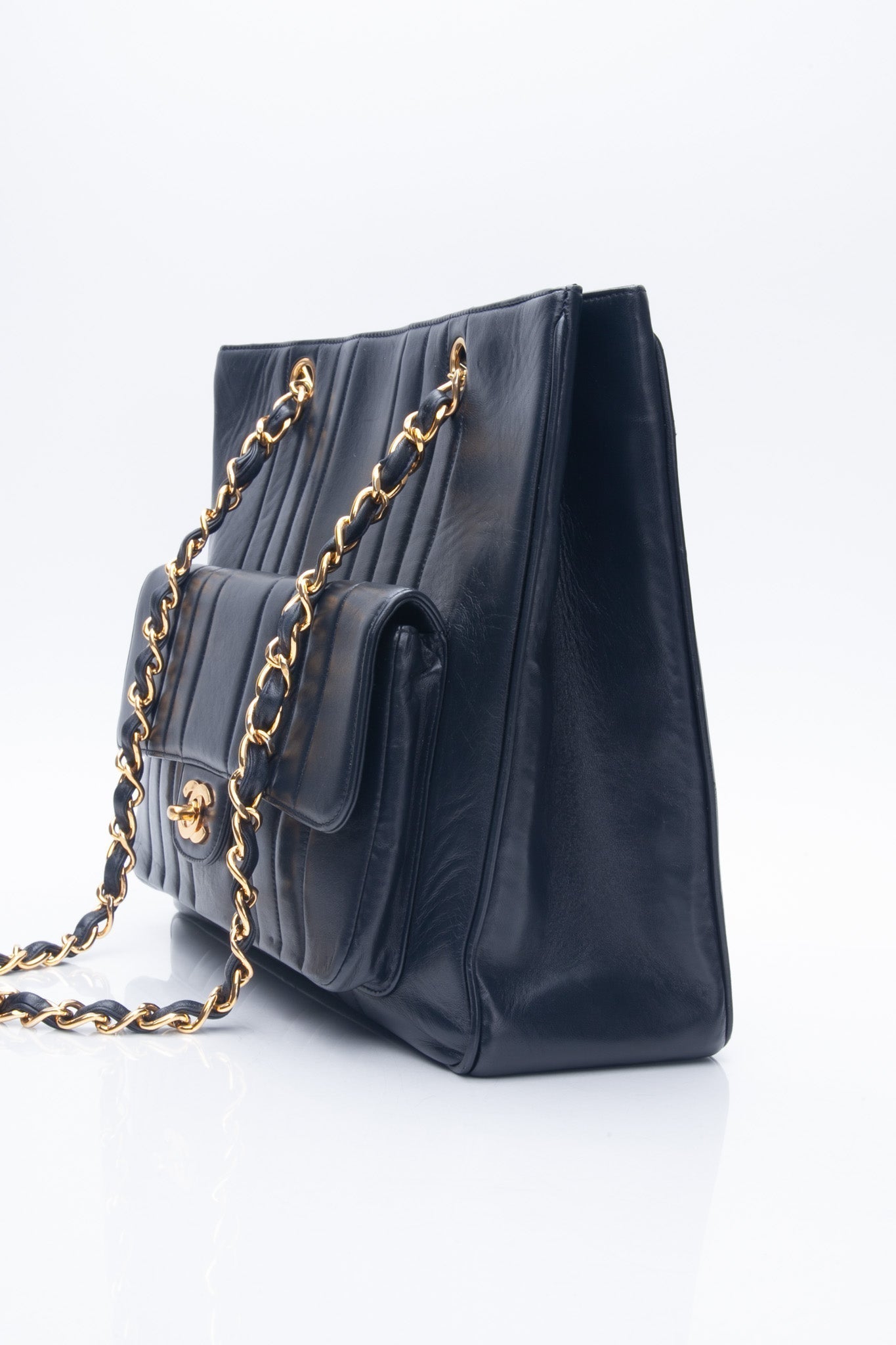 Chanel Vintage Dark Navy Lambskin Vertical Pocket Tote Bag