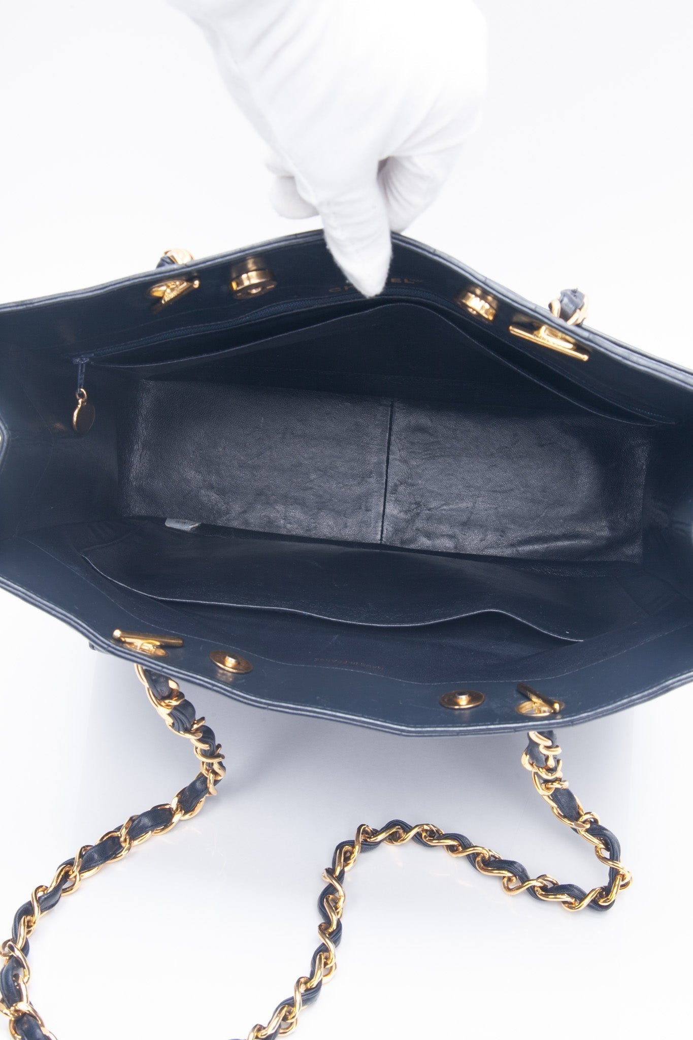 Chanel Vintage Dark Navy Lambskin Vertical Pocket Tote Bag