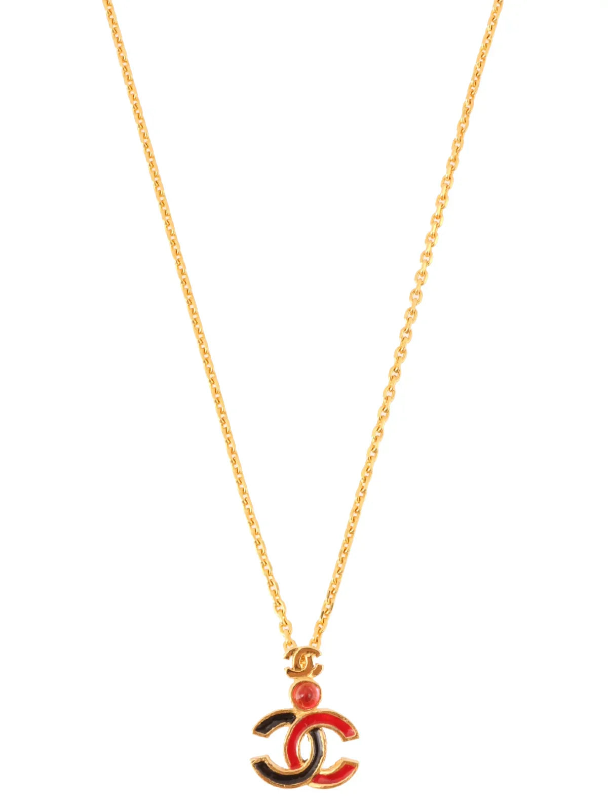 Top Quality Chanel Gripoix Double Cc Mark Plate Necklace Gold/Black/Red