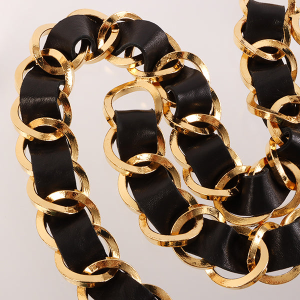 Chanel 1991 Made Round Cc Mark Cutout Charm Chain Belt Black