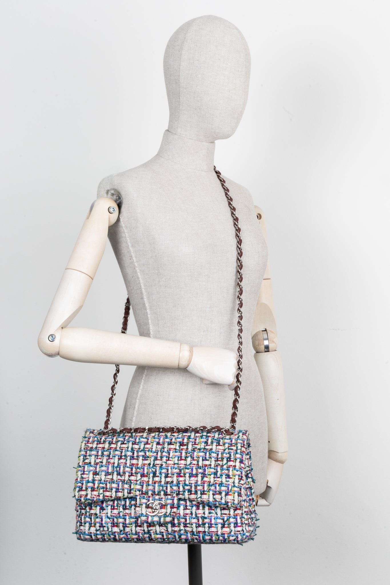 CHANEL Double Flap Bag Fantasy Tweed Large