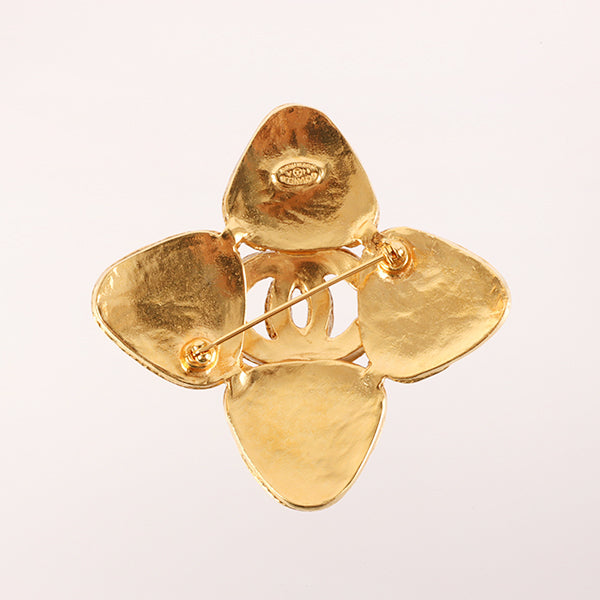 Chanel 1994 Made Gripoix Stone Cc Mark Brooch Red
