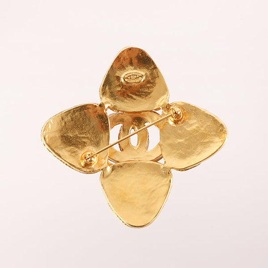 Chanel 1994 Made Gripoix Stone Cc Mark Brooch Red