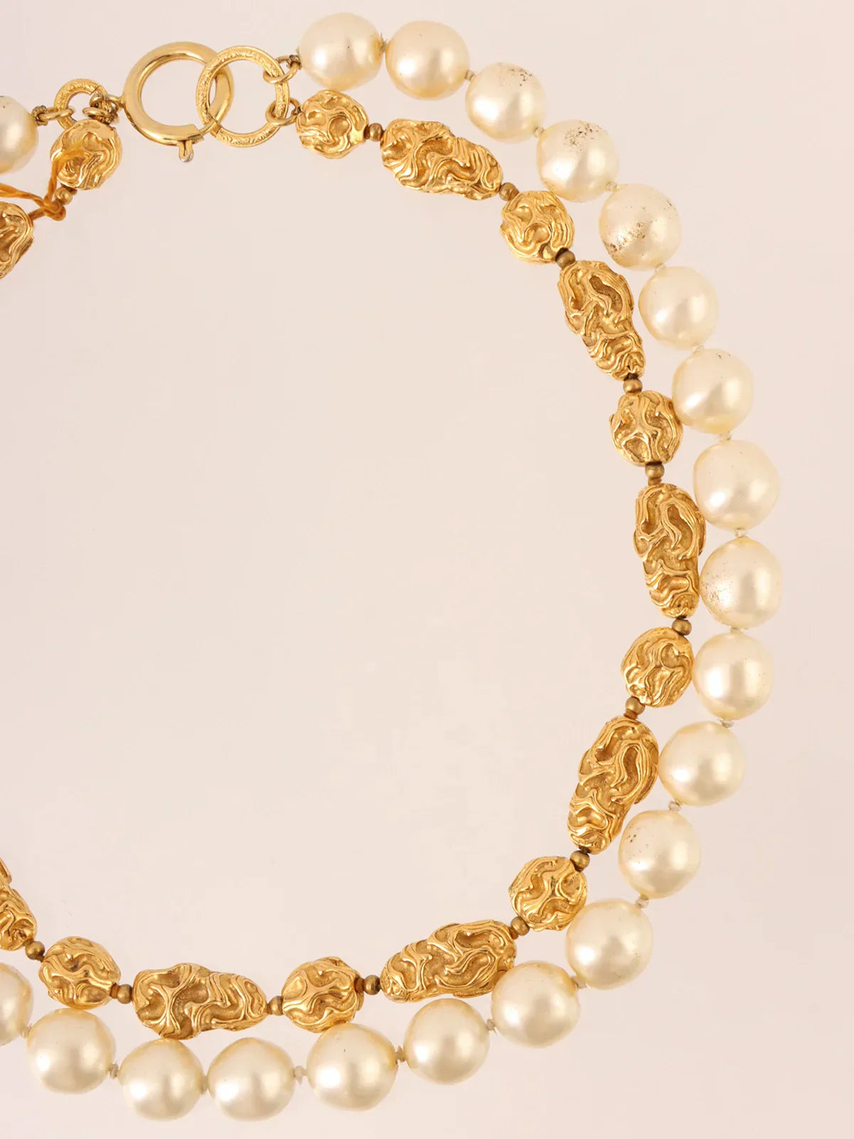 Top Quality Chanel Design Chain Pearl Double Necklace Gold