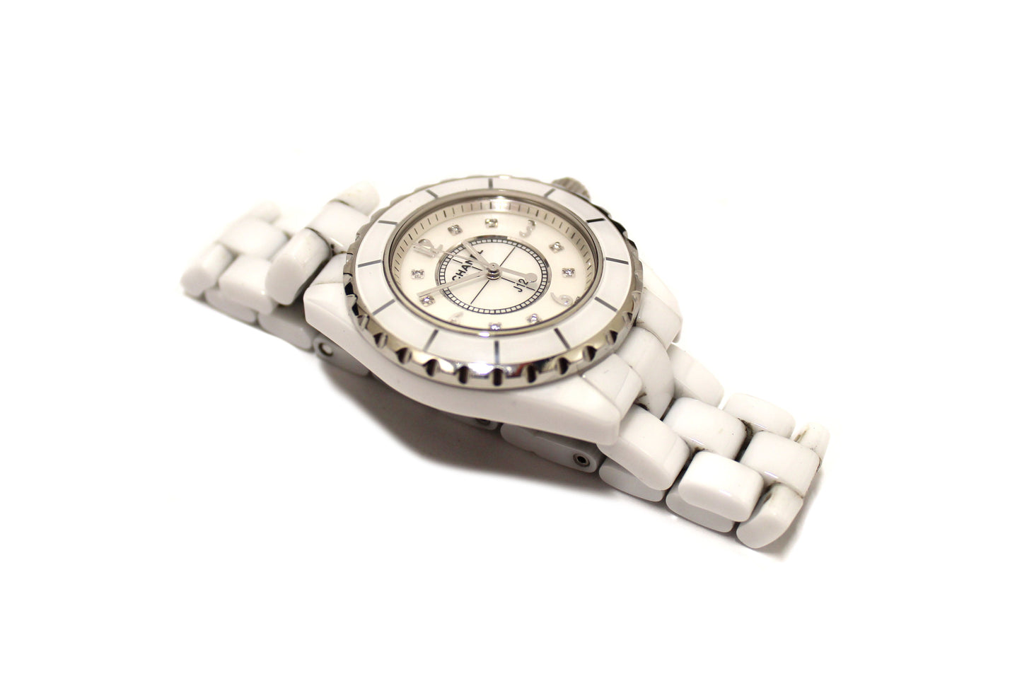 Chanel White Ceramic J Diamond Quatz Watch mm H