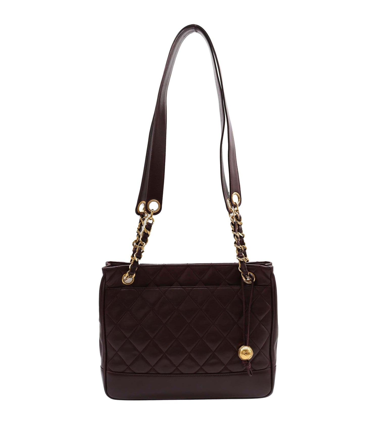 Chanel Vintage Lamb Skin Matelasse Chain Burgundy Tote bag ASC5821