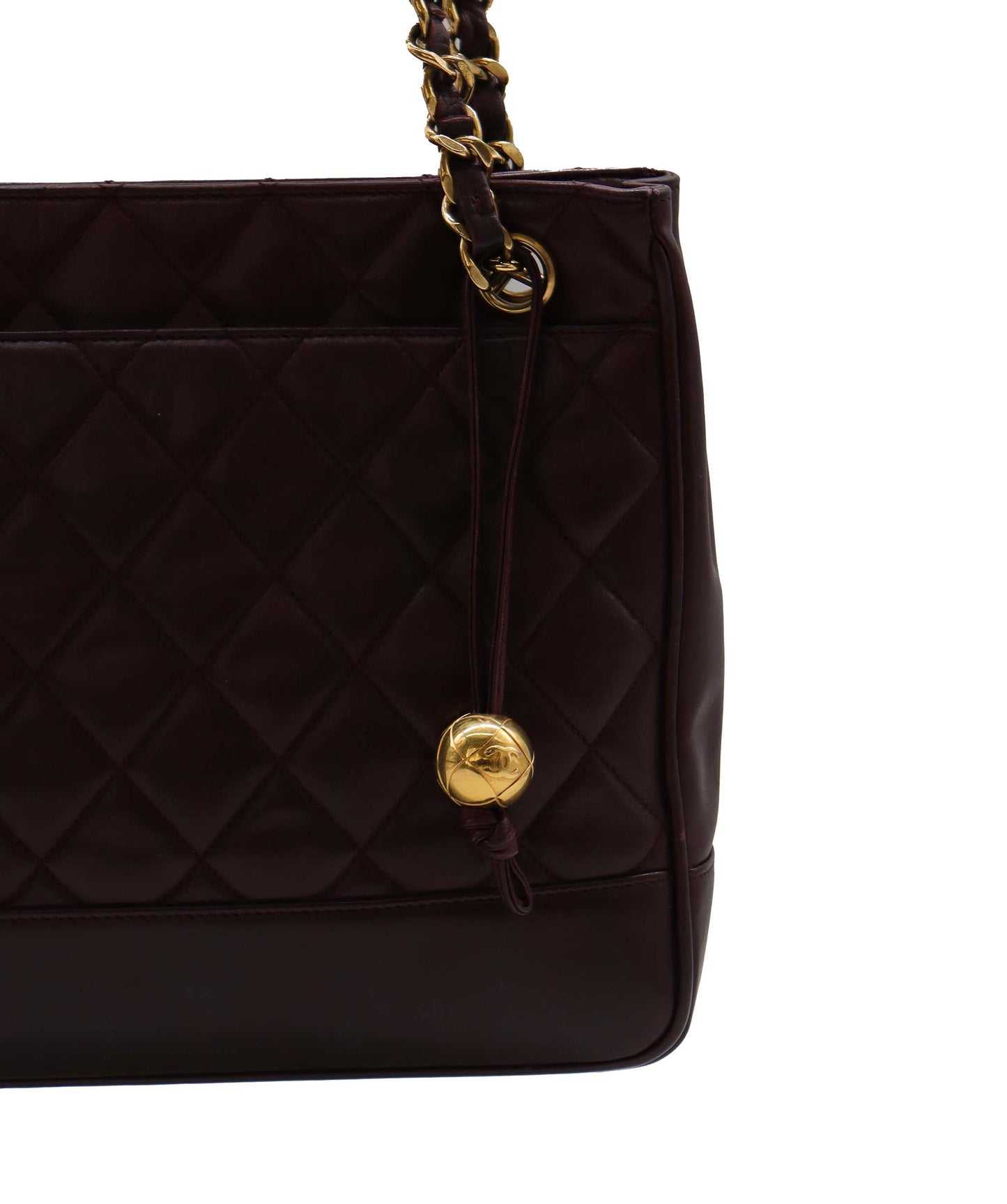 Chanel Vintage Lamb Skin Matelasse Chain Burgundy Tote bag ASC5821
