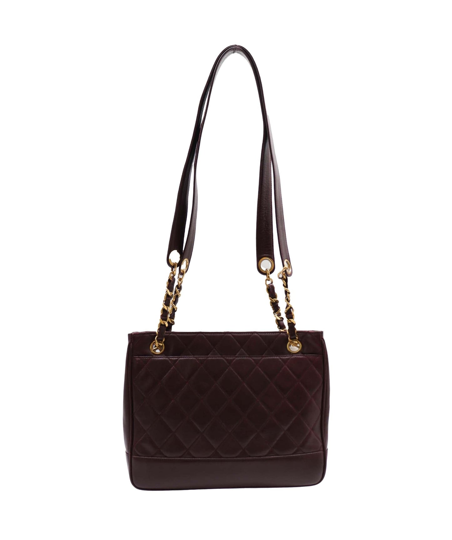 Chanel Vintage Lamb Skin Matelasse Chain Burgundy Tote bag ASC5821