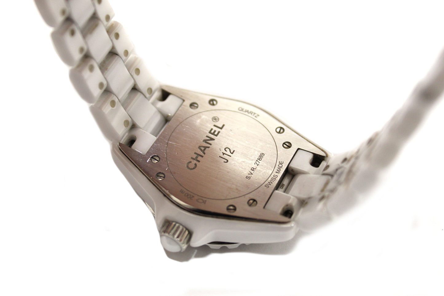 Chanel White Ceramic J Diamond Quatz Watch mm H