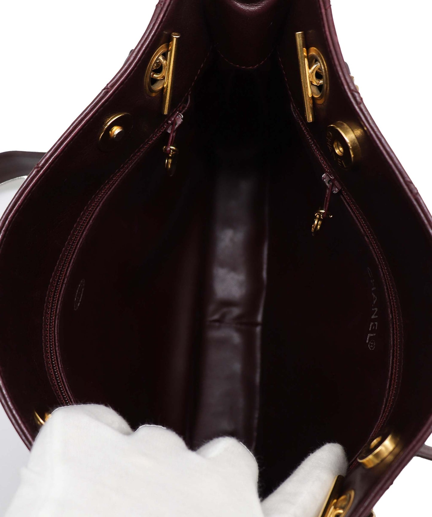 Chanel Vintage Lamb Skin Matelasse Chain Burgundy Tote bag ASC5821