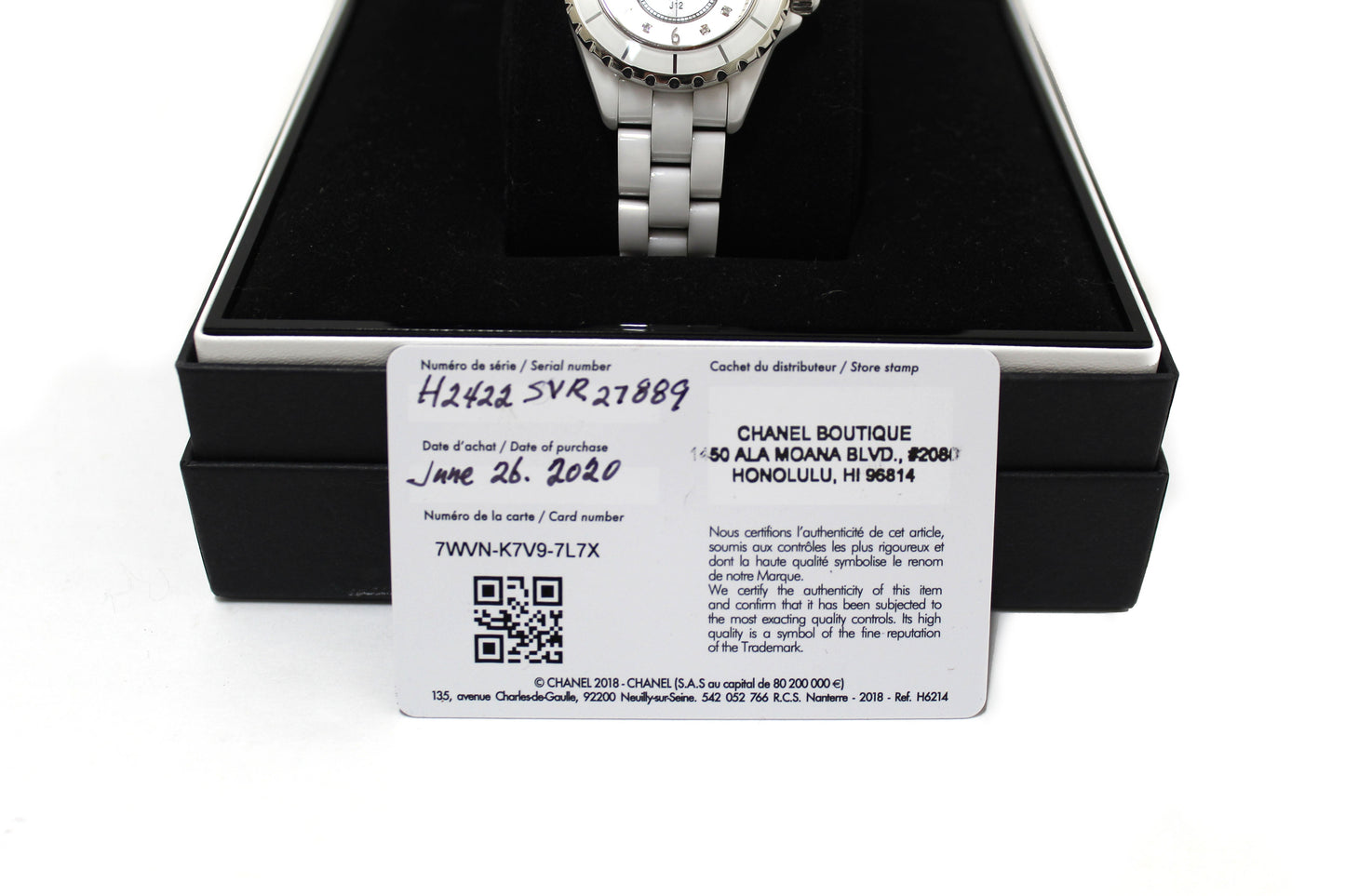 Chanel White Ceramic J Diamond Quatz Watch mm H