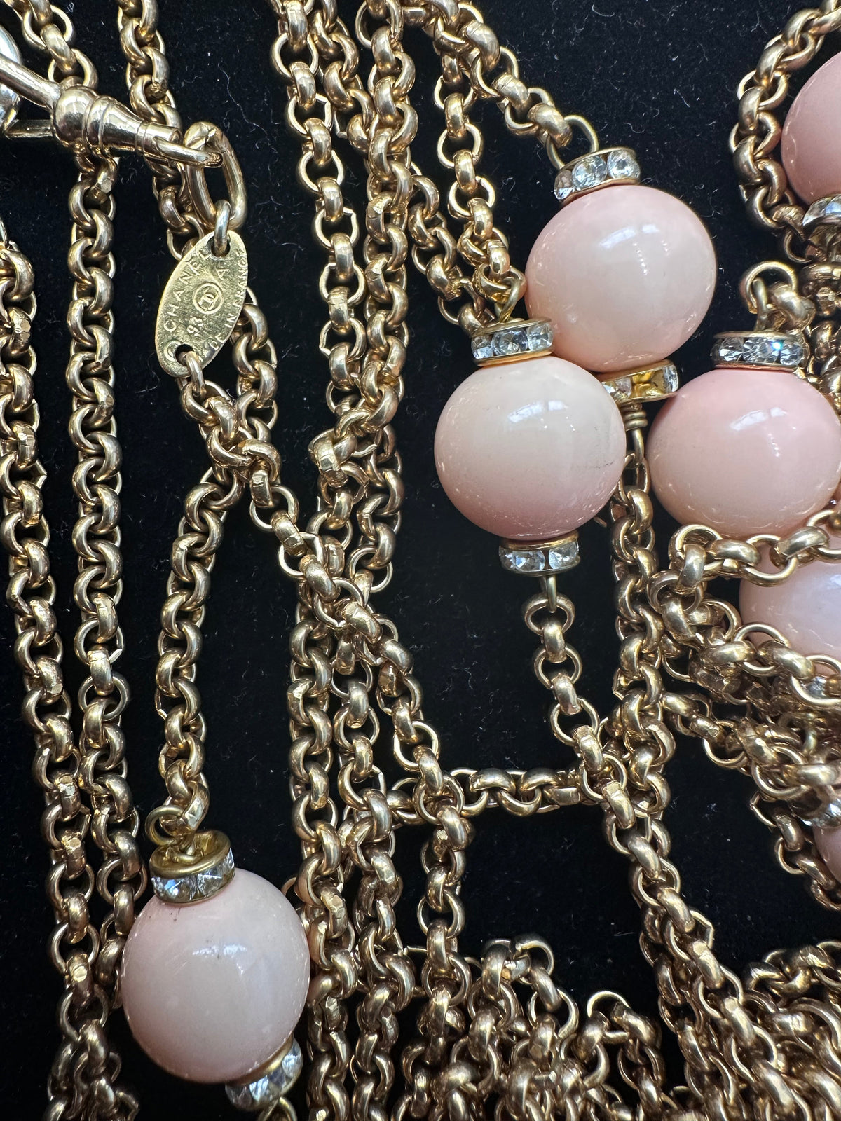 Long Chain Bead and Rhinestone Necklace