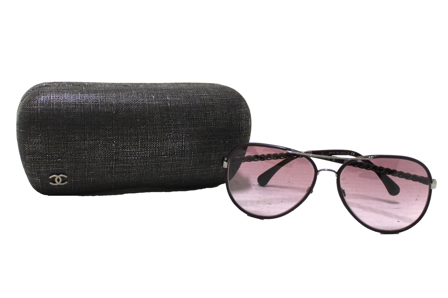 Chanel Violet Calfskin Metal Aviator Pilot Sunglasses 4219Q