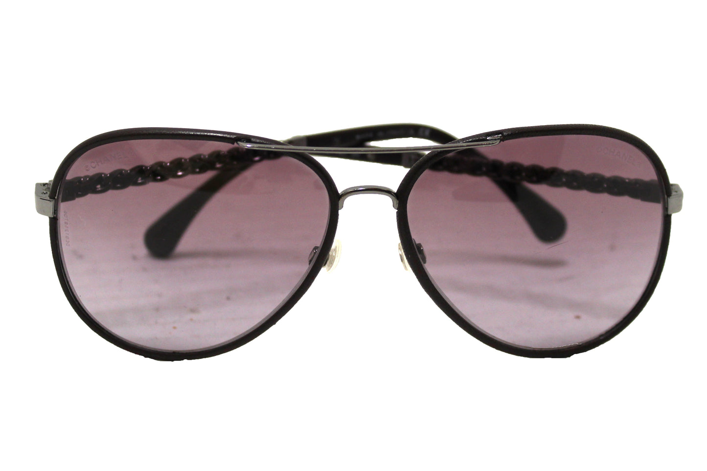 Chanel Violet Calfskin Metal Aviator Pilot Sunglasses 4219Q