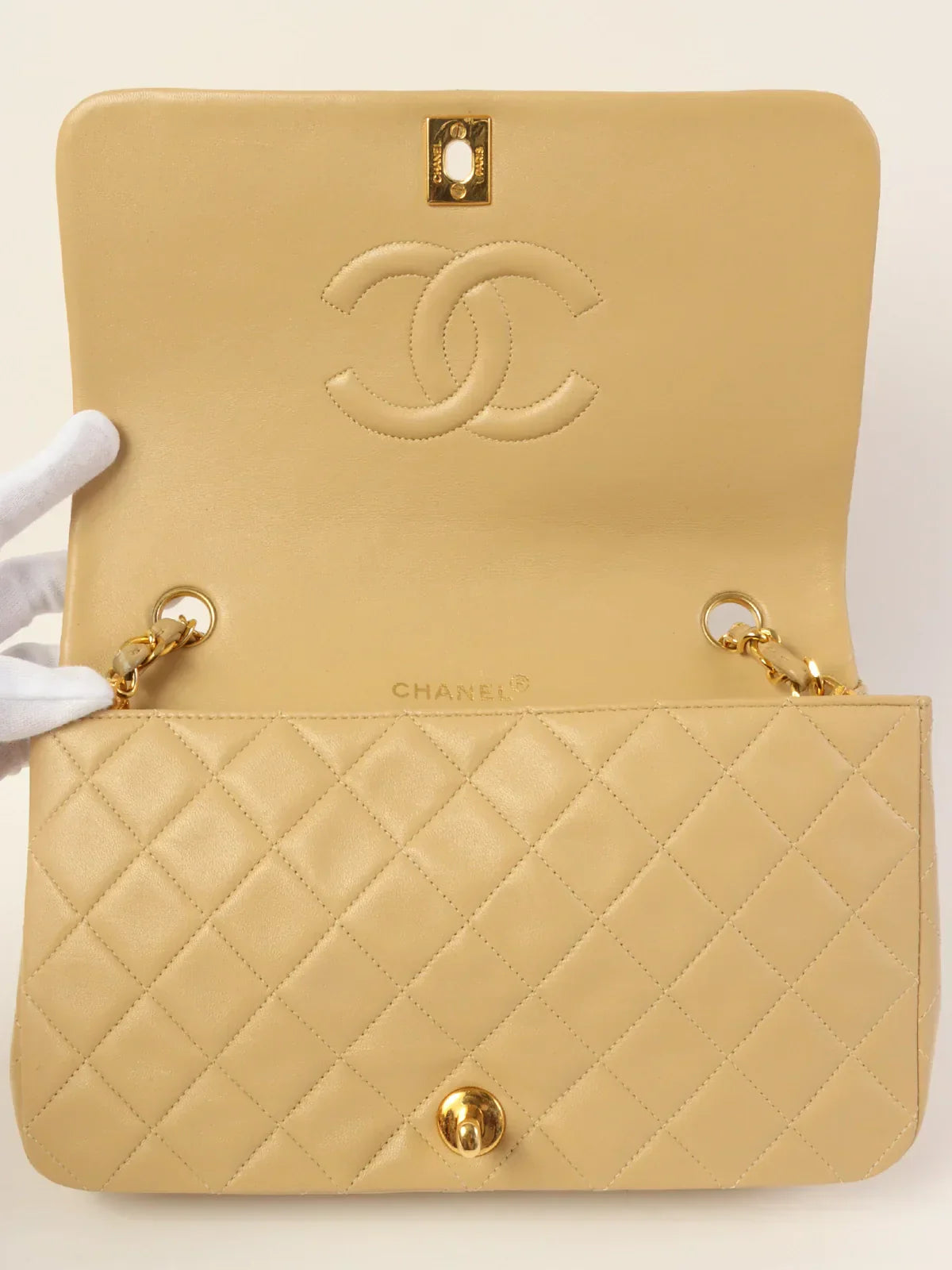 CHANEL Around 1990 Made Full Flap Chain Bag 23Cm Beige