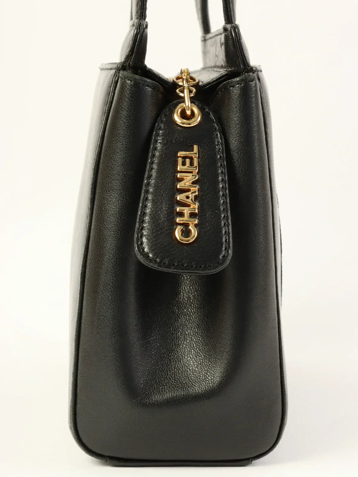 CHANEL Around 1998 Made Camellia Stitch Mini Top Handle Bag Black